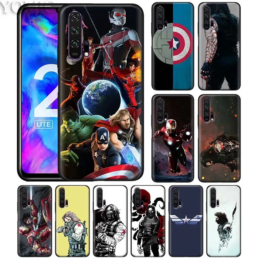 

Black Silicone Case for Honor 20 Pro 10 20 Lite 8X 8S 8C 8A View 20 Y9 2019 Soft Cases Winter soldier Superhero Soft Case