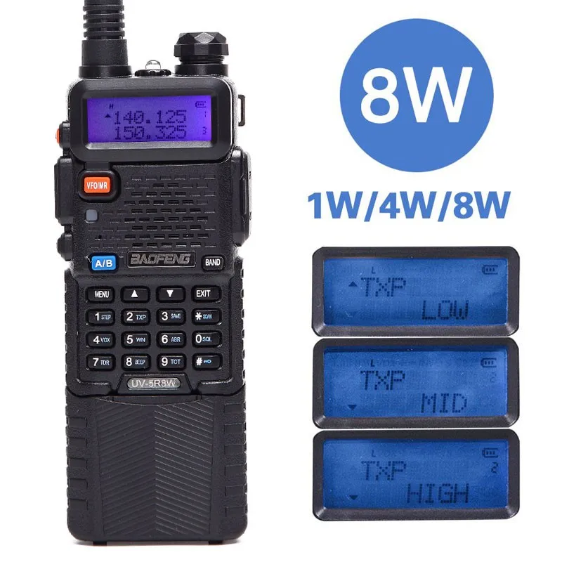

Baofeng UV-5R 8W Triple 8/ 4 /1 Watts High Power 10km Long Rang Two Way Radio VHF UHF Dual Band UV5R Portable Walkie Talkie
