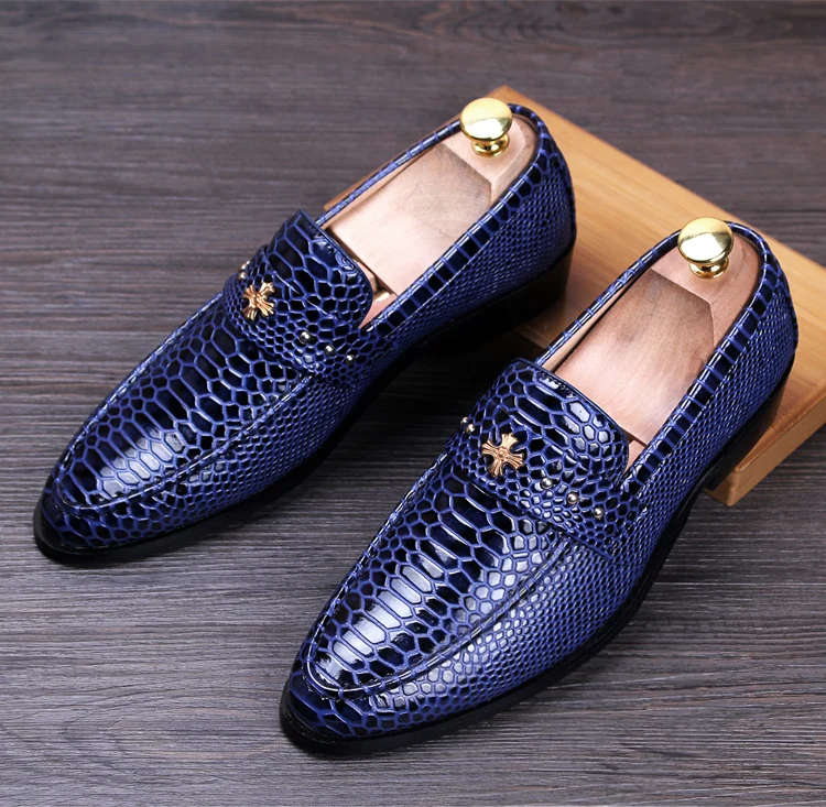 new 2017 men slip on oxford shoes Snake skin genuine leather pointed ...