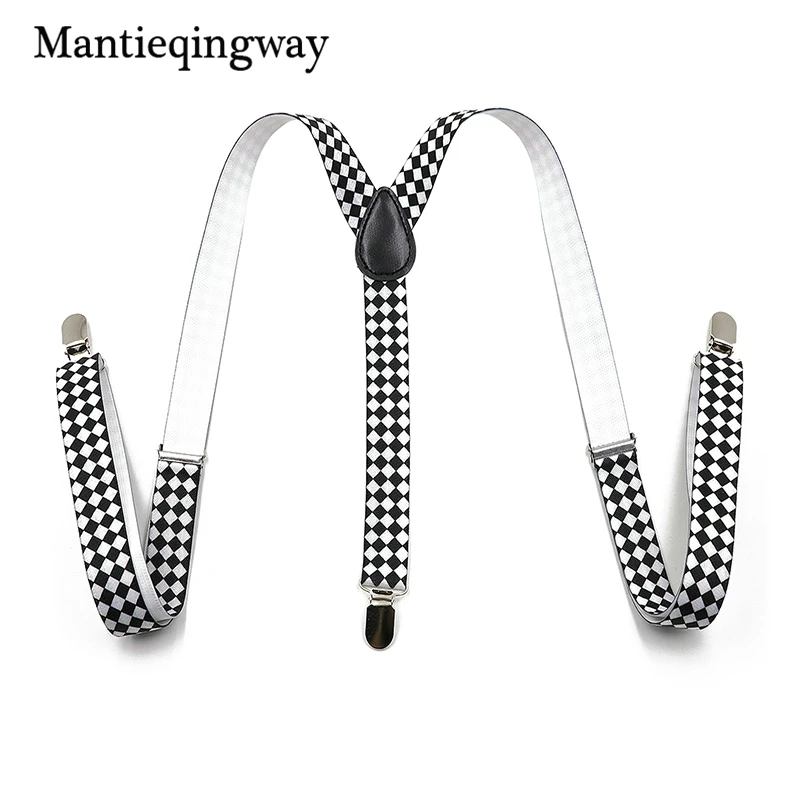 Mantieqingway унисекс Подтяжки для женщин Регулируемая кожа 3 Зажимы брекеты черный и белый геометрический Подтяжки для женщин Свадебные