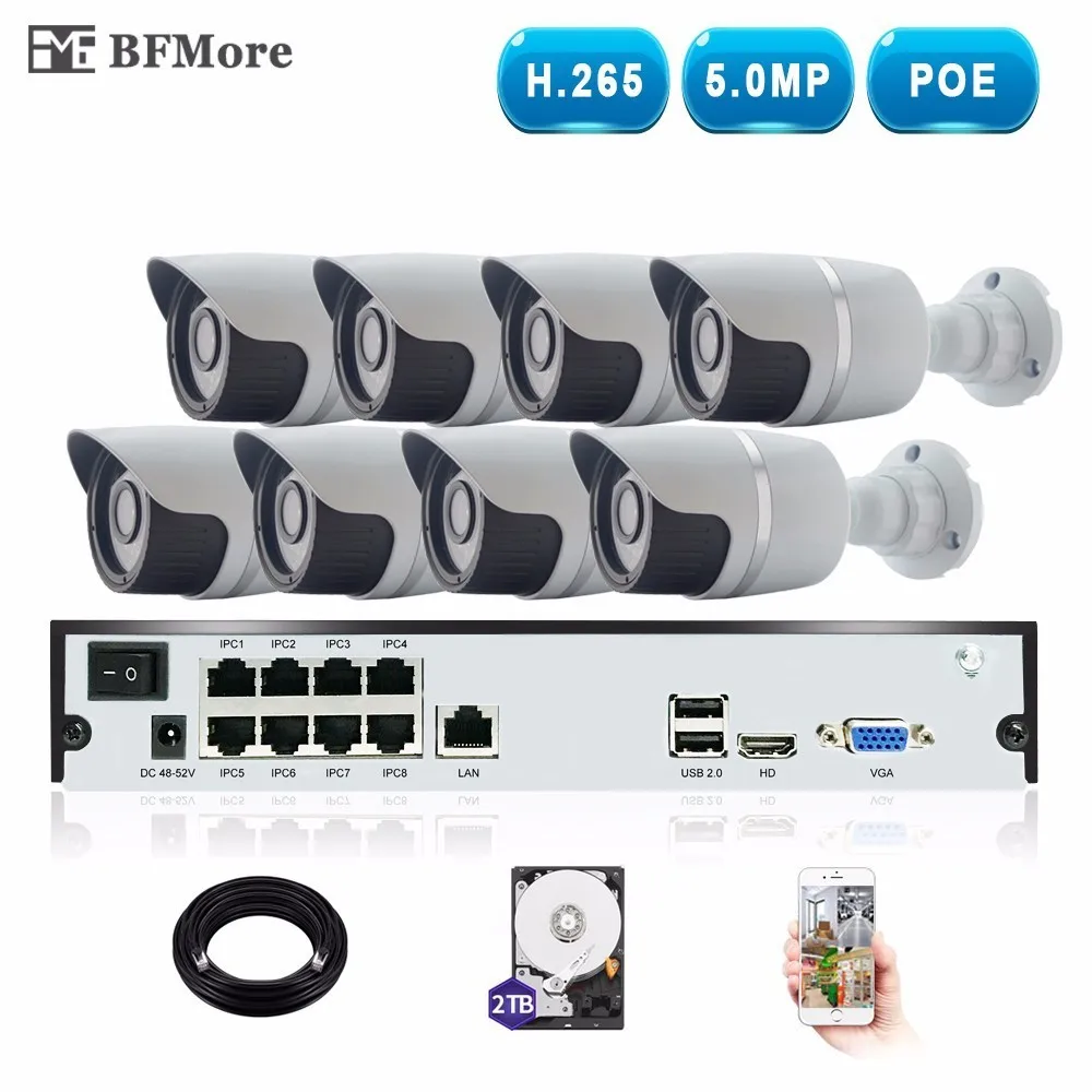 

BFMore H.265 5.0MP POE 8CH NVR Kit CCTV System IP Camera P2P IR IP66 Outdoor Weatherproof Video Security Surveillance onvif2.4