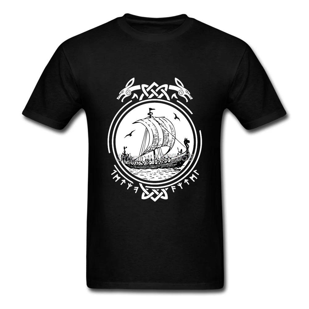 T Shirts Men Funny Short Sleeve Viking Ship Boat tshirt Vintage Cheap