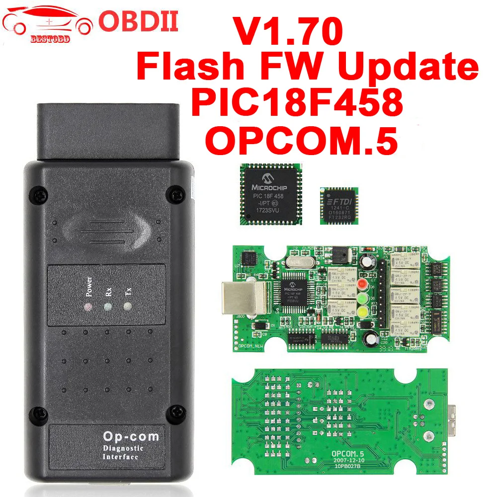 

For OPEL V1.7 OPCOM PIC18F458 +FTDI FT232RQ Support Firmare Upgrade OP-COM OBD2 Scanner Diagnostic Cable CAN BUS Interface