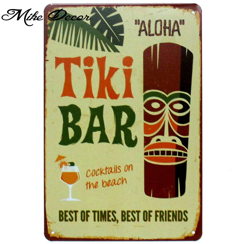 [Mike86] TIKI BAR, надпись "Алоха Гавайи", металлическая жестяная вывеска, декор для комнаты, винтажная настенная вывеска для бара, дома, отеля, 20*30 см, FG-217