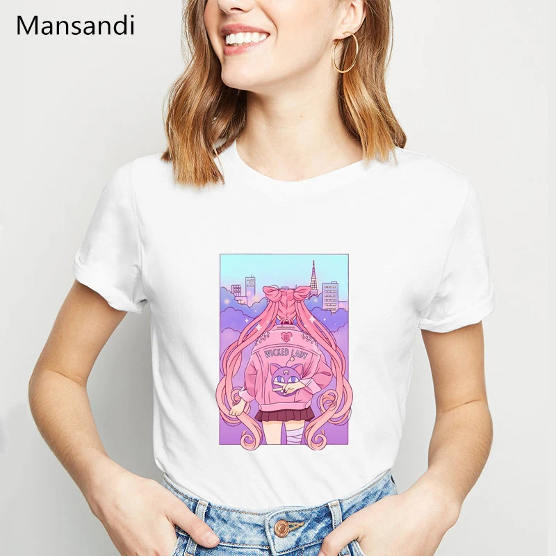 

Sailor Moon Summer tops Vogue T Shirt Women clothes 2019 Harajuku shirt Fun Ulzzang T-Shirt femme cartoon printed Tshirt female