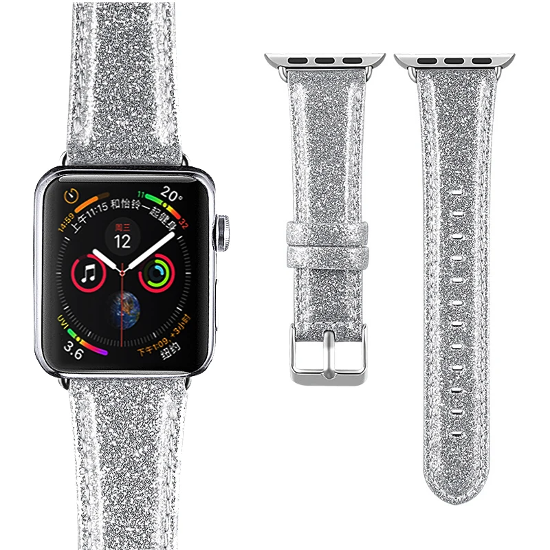 Laforuta для Apple Watch, ремешок 40 мм, 44 мм, кожаный iWatch, ремешок 42 мм, 38 мм, блестящий, мощный, шикарный, наручные часы, браслет на Рождество