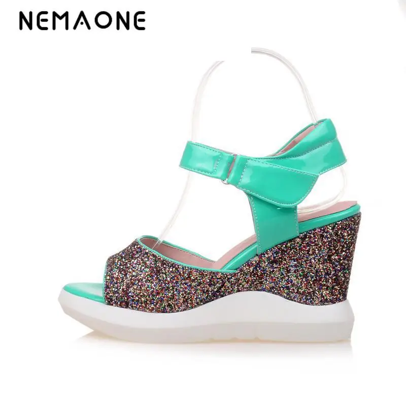 sequin wedge heels