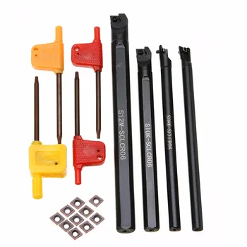 

4pcs 7/8/10/12mm SCLCR06 Turning Holder CNC Lathe Tool Boring Bar + 10pcs CCMT060204 Inserts Durable Blades + 4pcs T8 wrenches