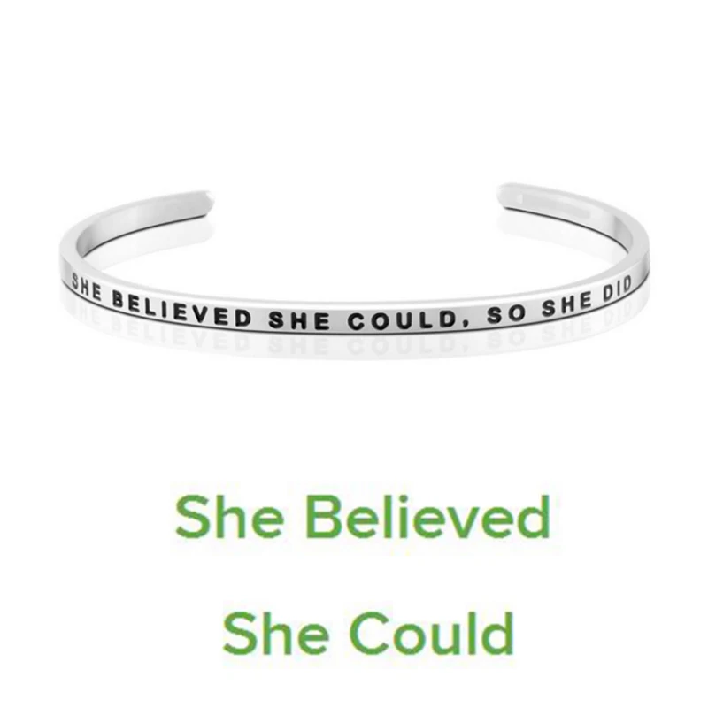 

1PC Love Bracelet Cuff Bangle SHE BELIEVED SHE COULD SO SHE DID Inspirational Quote Bangles Hand Stamped Women Cuff Bangle