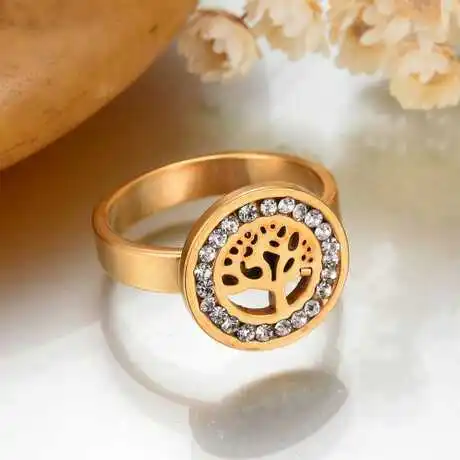 Классическое полое кольцо из нержавеющей стали с кристаллами Древо жизни, серебряное Золотое кольцо на палец для женщин и мужчин, дешевые модные ювелирные изделия, подарок