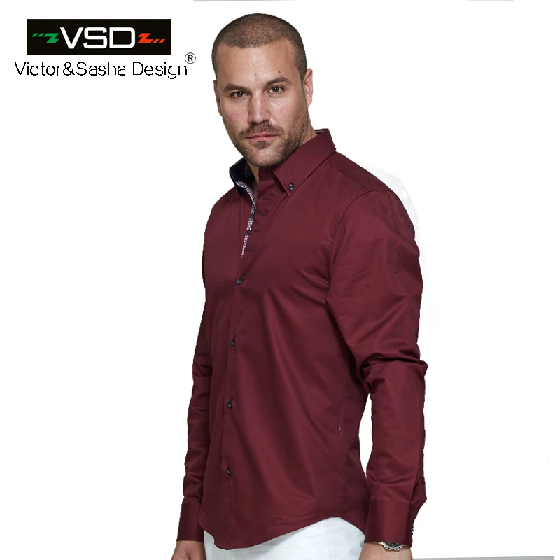VSD 2016 Итальянские Приталенные Мужские Рубашки 7 Camicie Стиль Высококачественные Формальные Социального Клечатный Воротник С Длинным Рукавом