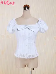 Черная японская мода Лолита Хлопок Луки слоеного Короткие рукава Сладкий портной плюс размер белая Лолита Блузка