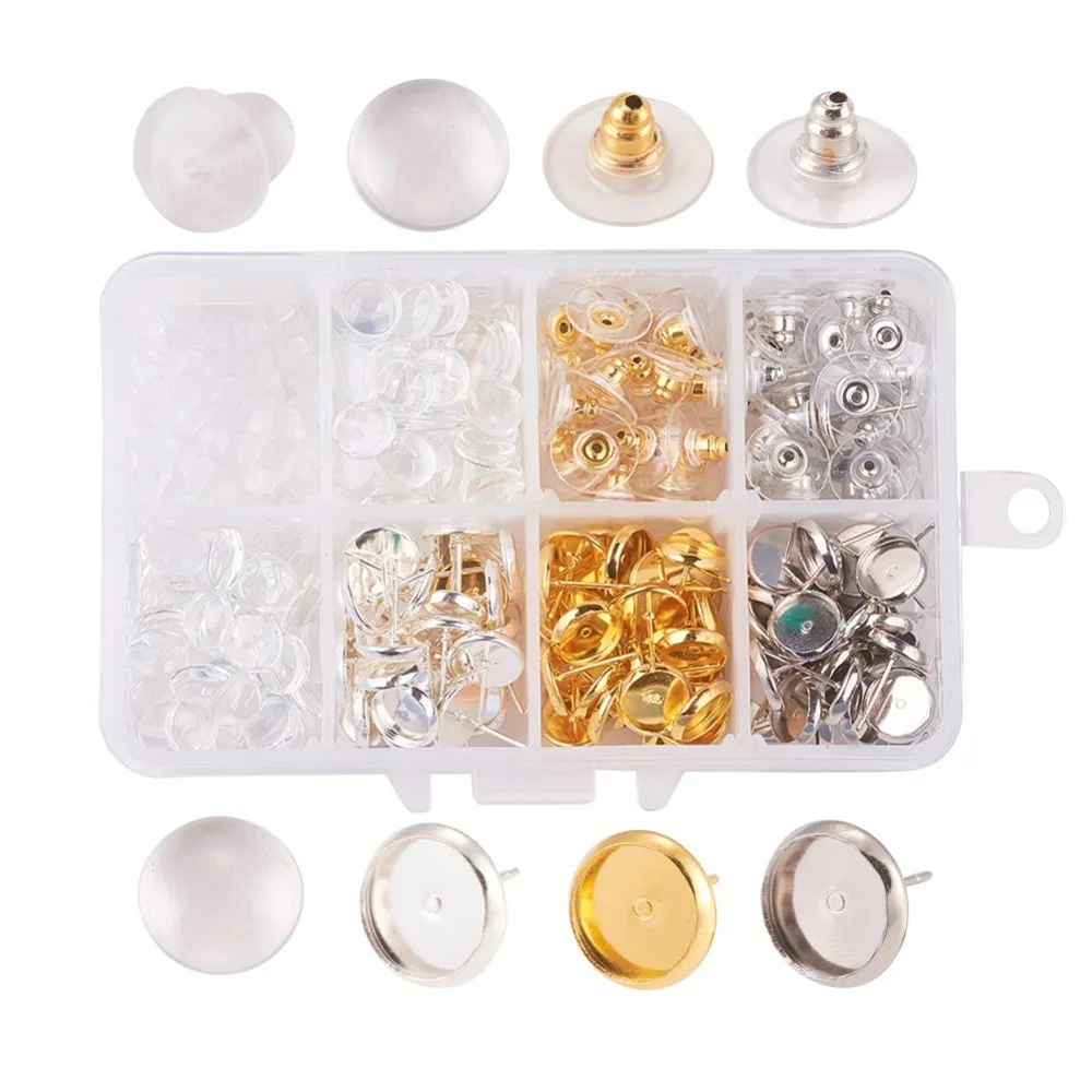 1 Box DIY Earring Jewelry Making Ear studs Brass Stud Settings Plastic/Brass Ear-nuts Nut Backs Clear Glass Findings | Украшения и