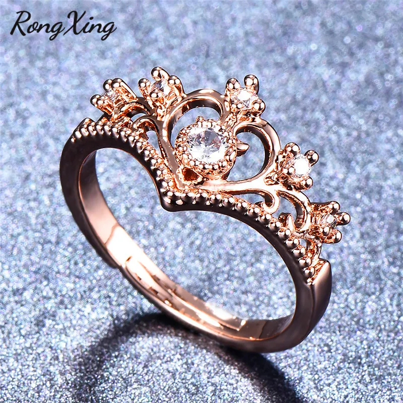 RongXing Ретро стиль сердце корона королева регулируемые кольца для женщин розовое