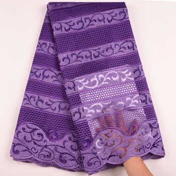 

New Purple African Lace Fabric Embroidered Nigerian Mesh Lace For Wedding High Quality 2019 French Tulle Lace Fabric Y1567