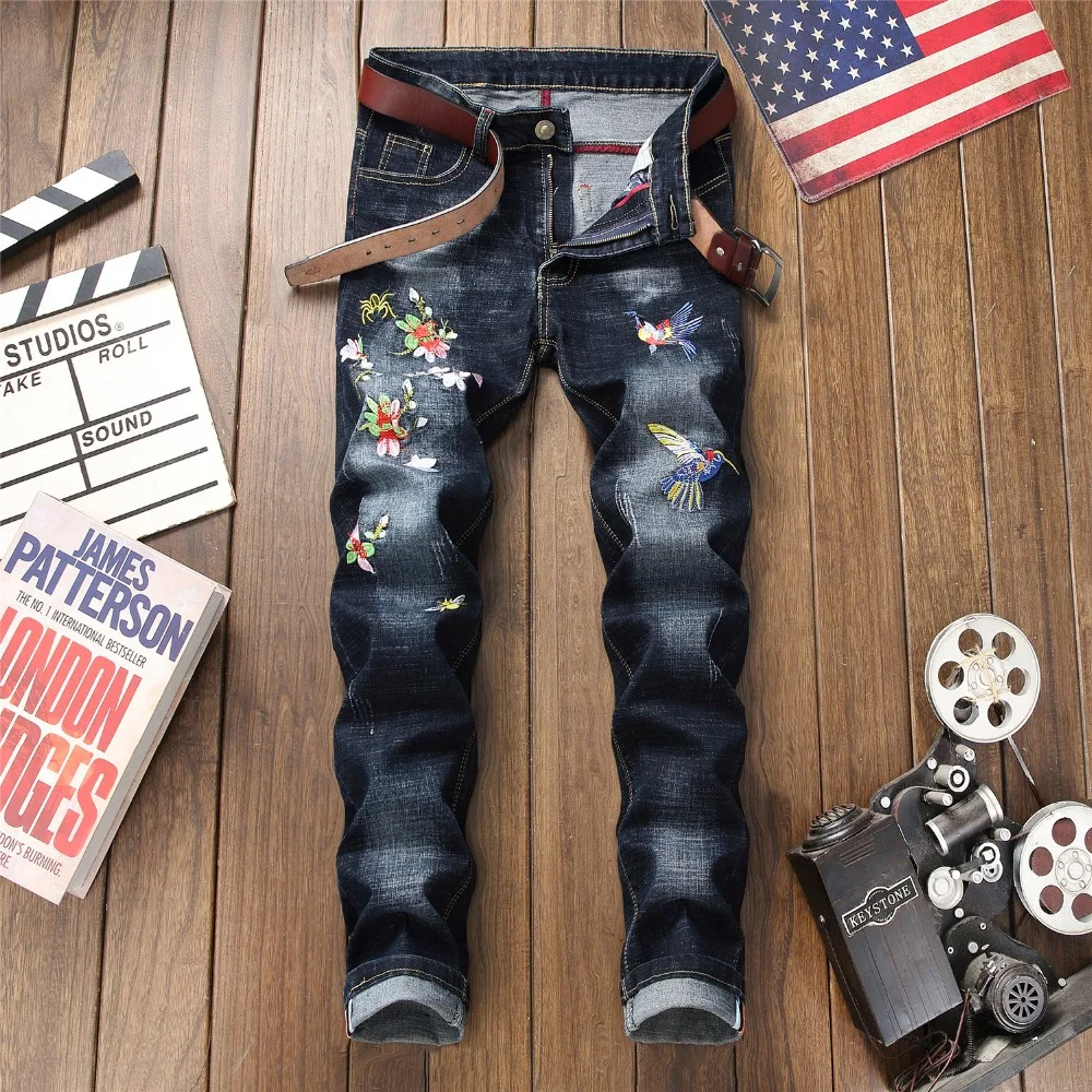 

Jeans Men embroidery male jeans modis men clothes 2019 streetwear for All seasons Spring skinny black jeans men vqqueros hombre