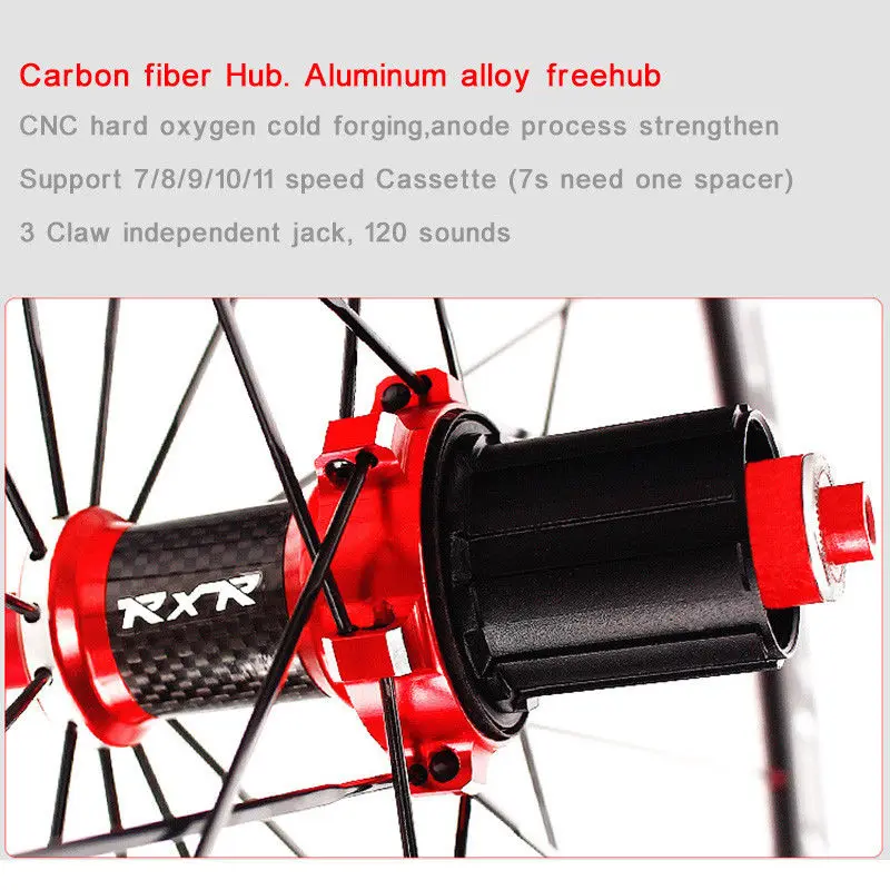 RXR 700C Bike Wheelset Carbon Hub Road Bike Bicycle F&R Wheels Wheelset Clincher Sealed Bearings 7-11 Speed V Brake (11)