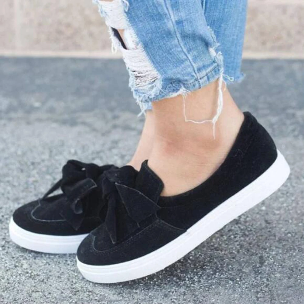 

Women Casual Loafers Bowknot Decorated Flat Shoes Soft Soled Canvas Solid Sneakers