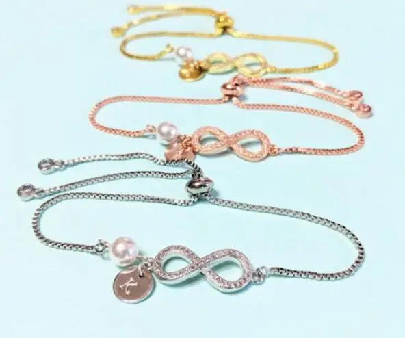 

custom initials silver rose gold wedding bridesmaid Infinity bracelets maid of honor CZ jewelry proposal gifts with note-cards