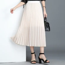 Auntumn и летние юбки Для женщин s Высокая Талия шифоновая юбка Для женщин длинные юбки для Для женщин плиссированные юбки длинные черные