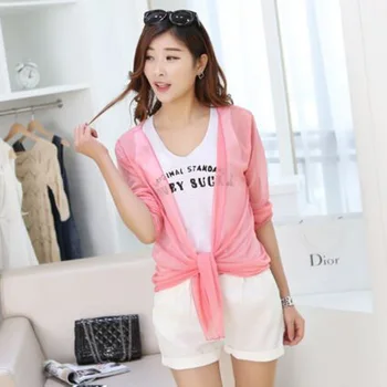 

2018 Summer Long Sleeve Candy Color Sunscreen Pashmina Korean Brand Transparent Women Coat Free Size10 Colors 8697