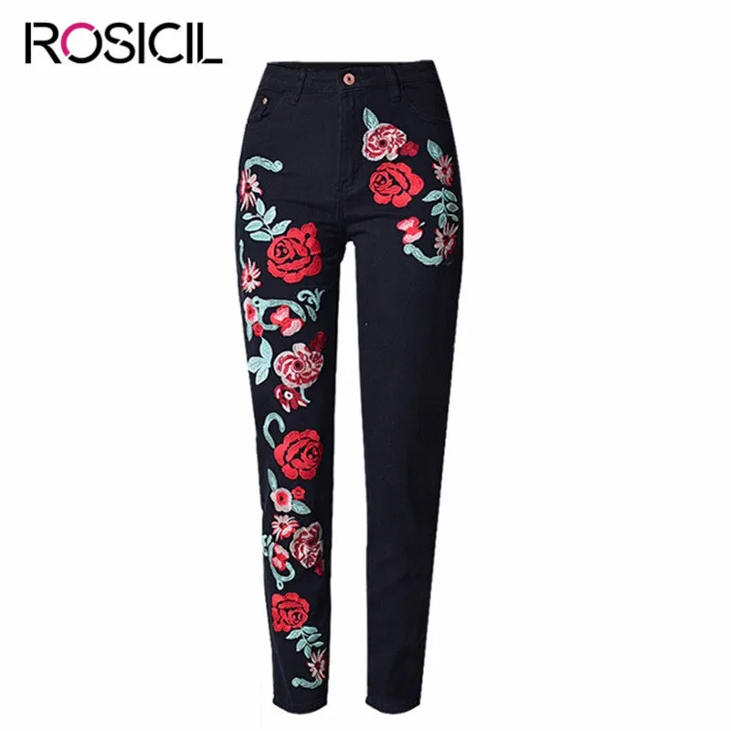

3D Embroidery Roses women's cowboy straight canister Fashion Woman High Waist Loose Jeans Fashionable High Quality Jeans Female