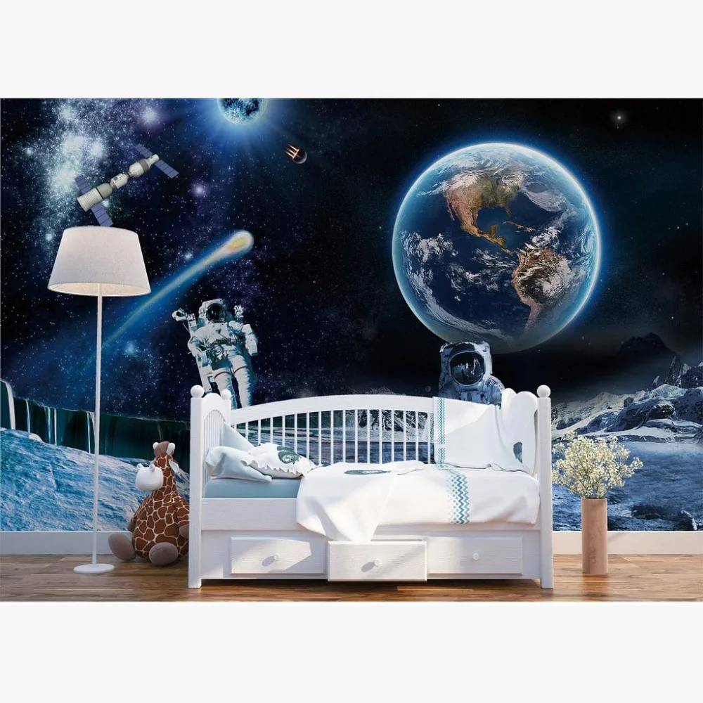 

Modern Kids Wall Paper Stickers Blue Space Photo Wallpaper Papel De Parede 3D Behang Murals Self Adhesive Vinyl / Silk Wallpaper