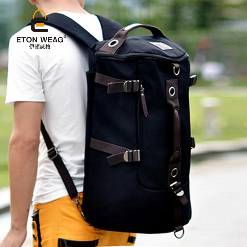 Высококачественная акция, модная дизайнерская винтажная холщовая Большая мужская дорожная сумка, чемодан, рюкзаки - Цвет: Черный