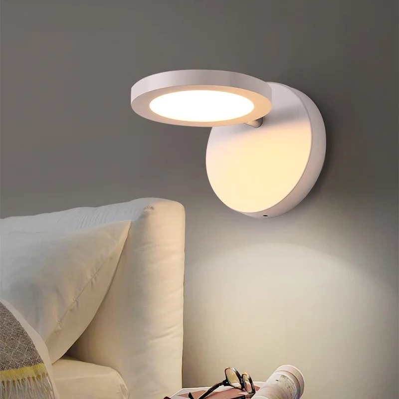 

Modern Led Indoor Wall Lamps Fixture Vanity Light For Bedside Reading Bathroom Mirror Light Wall Deco Room Lamp Rotation Round