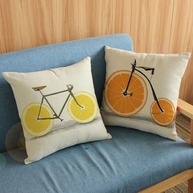 Simple Lemon Orange Wheels Bike Throw Pillow Cases For Living Room Simple Lemon Orange Wheels Bike Throw Pillow Cases For Living Room Linen Cotton Sofa Seat