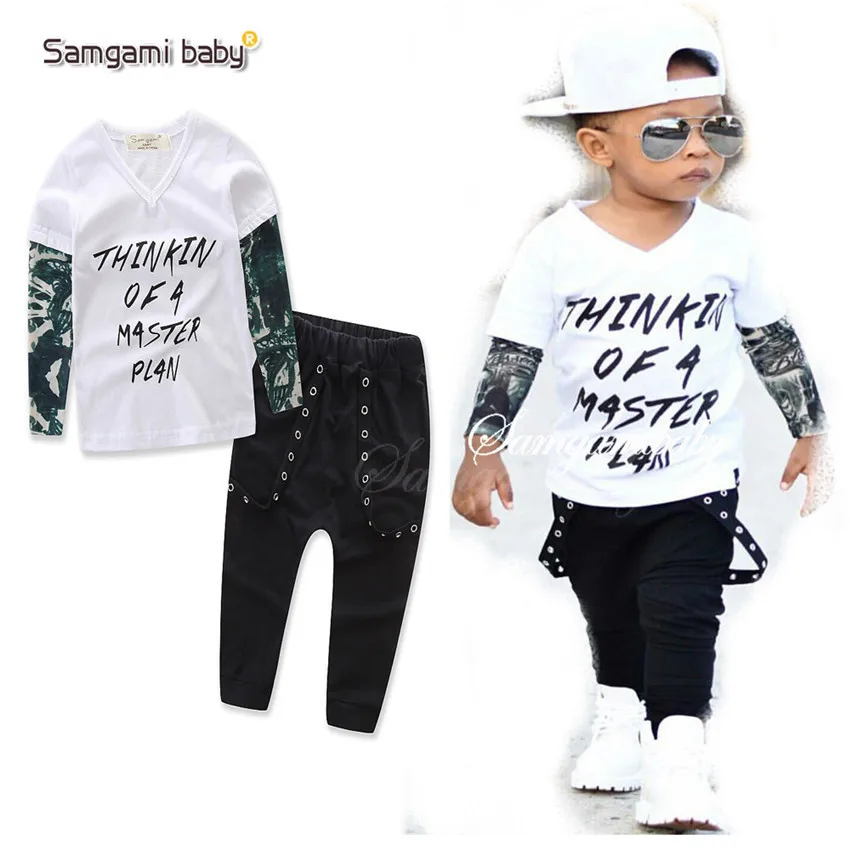 KID BABY BOY CLOTHES letter print Tattoo T shirt Tops+Pants suit 2019 summer set toddler costume children outfit infant clothing