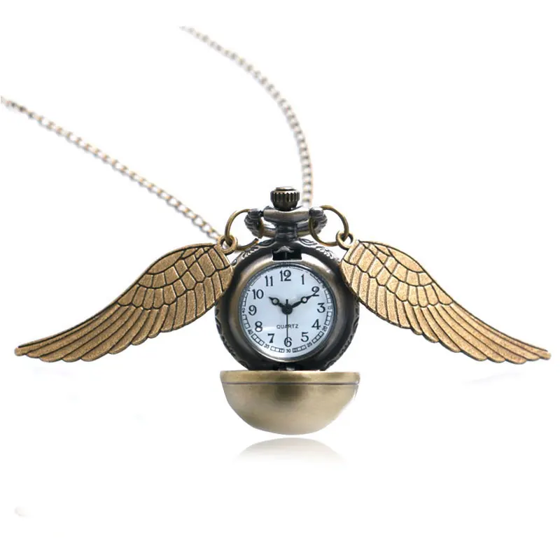 

Vintage Bronze Fashion Round Gold Ball Shaped with Wind Design Quartz Necklace Pocket Watch Pendant Cosplay Birthday Gift