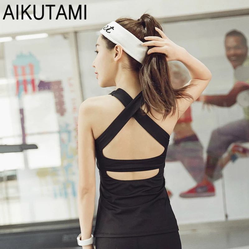 

New Yoga Shirt Women Yoga Tank Top Sexy Back Cross with Pad Gym Fitness Sports Vest Gym Clothing for Women Yoga Tops S M L XL