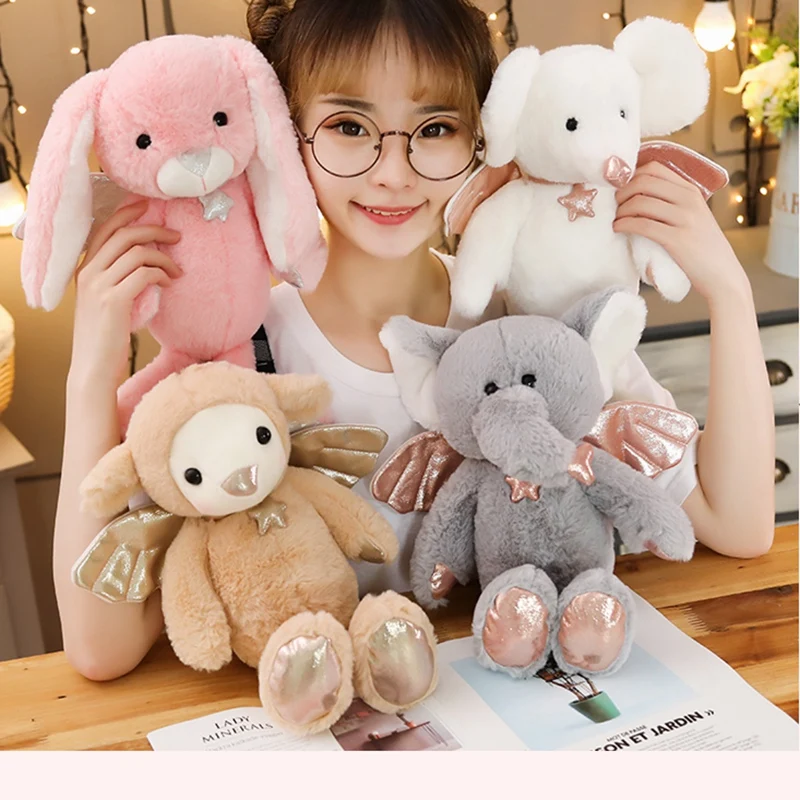 Пушистые плюшевые куклы-животные 40 см набивные коричневые овечки белая мышь розовый кролик и серые игрушки, плюшевые слоны с блестящими