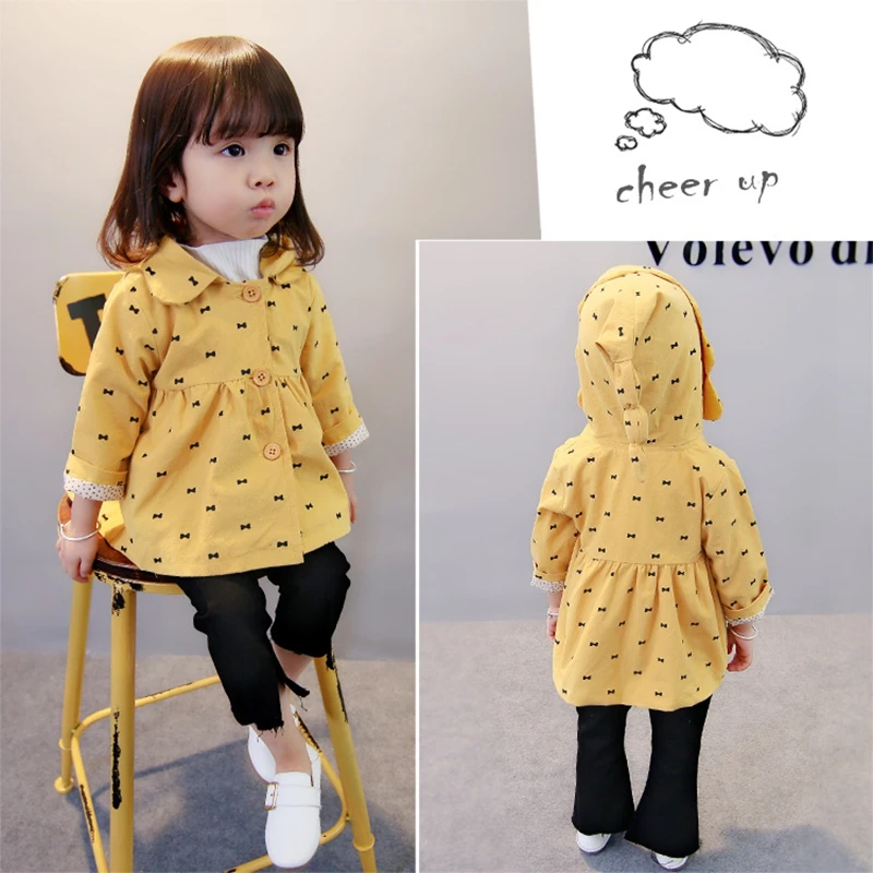 Baby girl Trench Coat In spring and autumn Small bowknot Pure color Outerwear for most fashionable Kids Children (3)