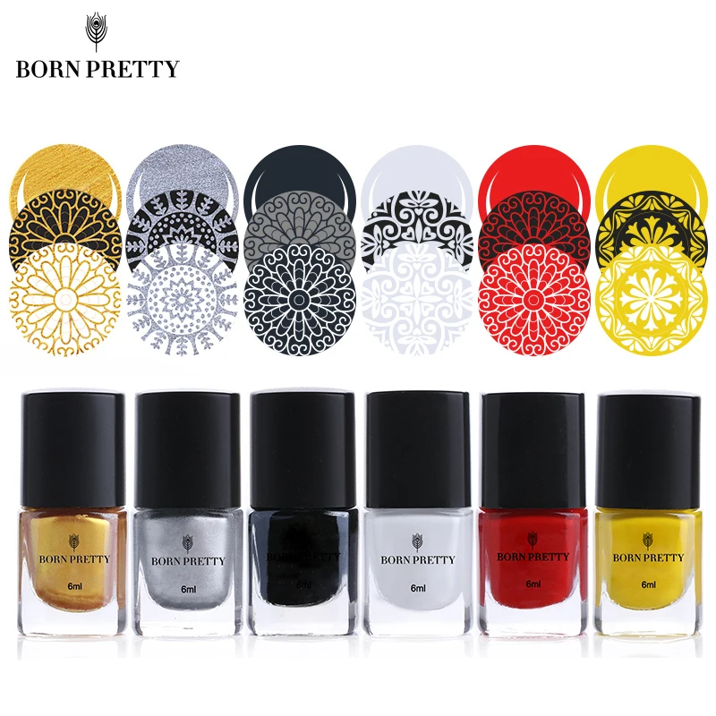 6 Бутылки мл Born pretty Штамповка Лак Для Ногтей Печатной формы 1 #27291|nail art polish sets|stamping