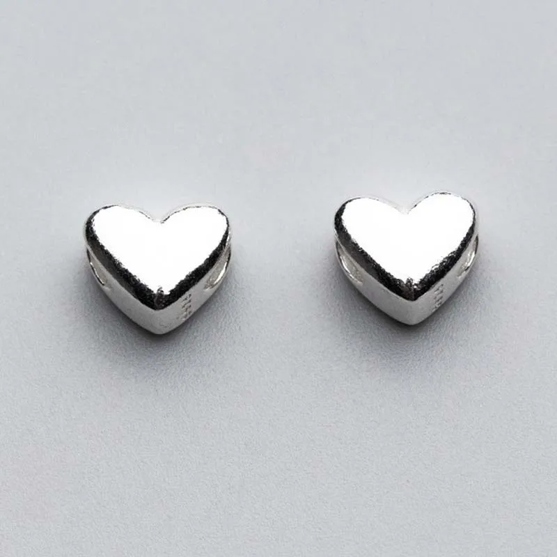 

2pcs/lot 925 Sterling Silver Gloosy Craft Fancy Heart Spacer Beads Hand Made Bracelets Charm Beads DIY Couple Jewelry Make Gift