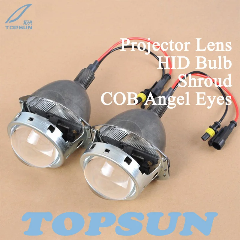 GZTOPHID 3 inches koito Q5 H4 H7 Bixenon Projector Lens With 35W Xenon Bulb COB Angel Eyes And Shroud H1 H4 H7 H11 9005 9006