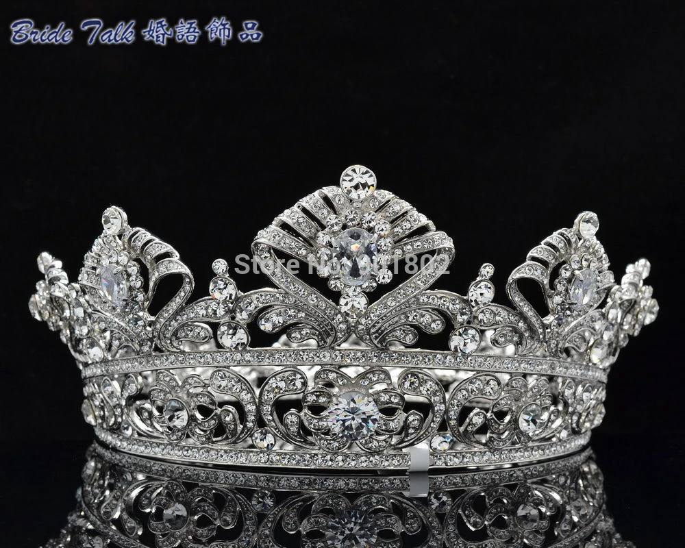 

Fashion Luxury Queen Crown Bride Flower Austrian Crystal Zircon Round Symmetric Tiara Crown Wedding Pageant SHA8649