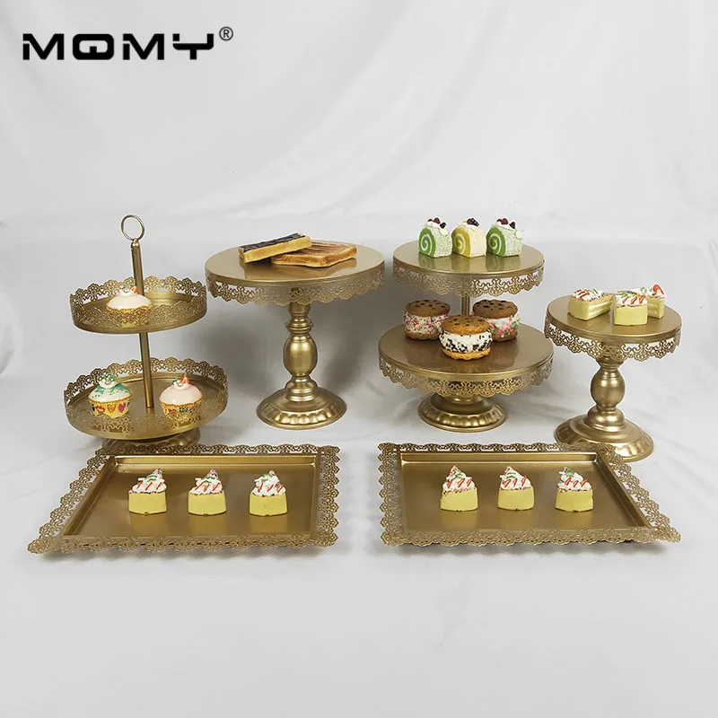 

Wholesale Gold Pink White Wedding 6 Pcs/Set Crystal Cake Tray 3 Tier Metal Cupcake Cake Stand