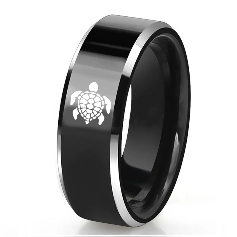 

Ocean Turtle Engraved Rings 8mm Tungsten Wedding Band Women Personalize Animal Jewelry Size 6-14