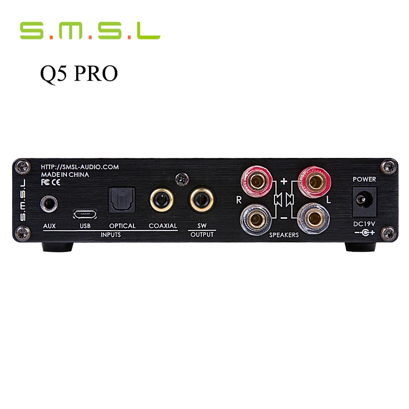 SMSL Q5 Pro 45 Вт* 2 HiFi 2,0 чистый мини домашний цифровой аудио усилитель мощности 24 бит/96 кГц USB DAC/оптический/коаксиальный с пультом дистанционного управления