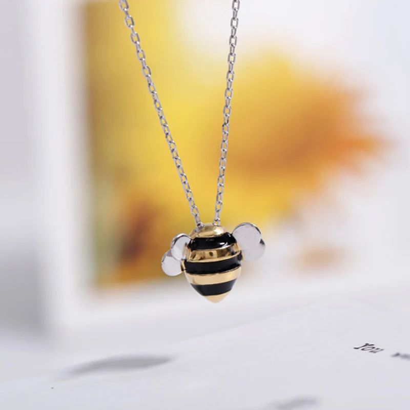 Милая пчела 925 стерлингового серебра ожерелья и подвески Серебряное колье украшение, ожерелье-воротник Colar de Plata