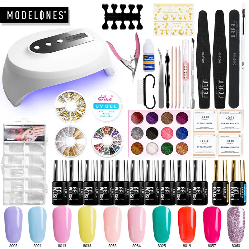 Modelones, 37 шт./лот, инструменты для ногтей, светодиодная лампа, Гель-лак, набор, Профессиональный гель для ногтей, маникюрный лак, инструменты, наборы для ногтей, базовое верхнее покрытие