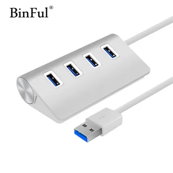 

BinFul 4 USB Port Adapter Aluminum Material USB 2.0 3.0 HUB Splitter Blue Indication Light for Windows 7 8 10 XP Vista Mac
