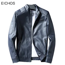 EICHOS мужская кожаная куртка-бомбер модная синяя красная мотоциклетная куртка для отдыха мужская весенне-осенняя приталенная кожаная куртка для мужчин