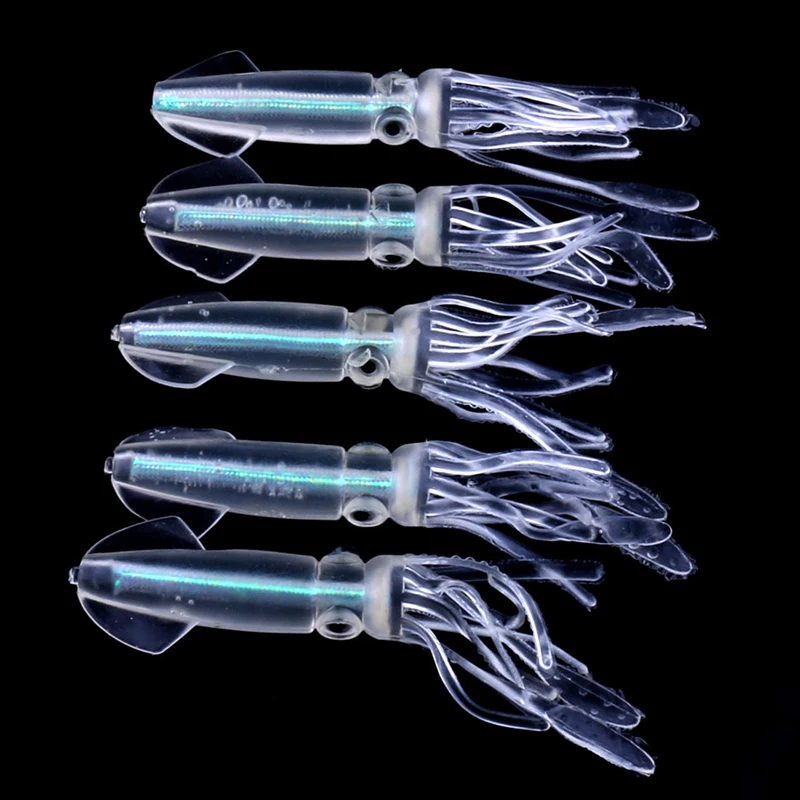 5Pcs/set Soft Luminous Squid Fishing Bait Plastic Octopus Bodies Glow In Dark Fish Lure Saltwater Baits Green Fishing Lures 10cm