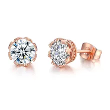 MxGxFam Корона один серьги гвоздики для женщин розовое золото цвет сверкающих кубического циркония без свинца и никеля