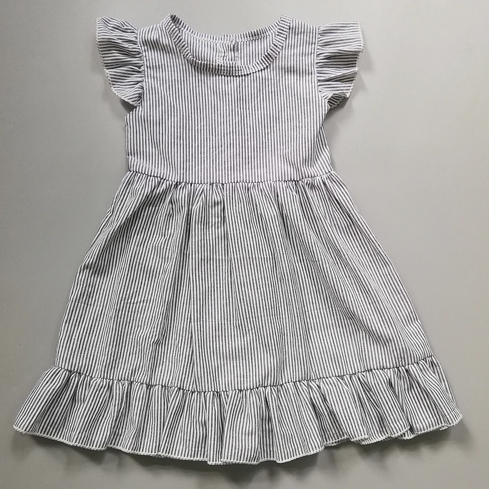 

CONICE NINI Girls Baby Summer Dress Striped simple basic small flying sleeves kids dresses for girls Seersucker Material