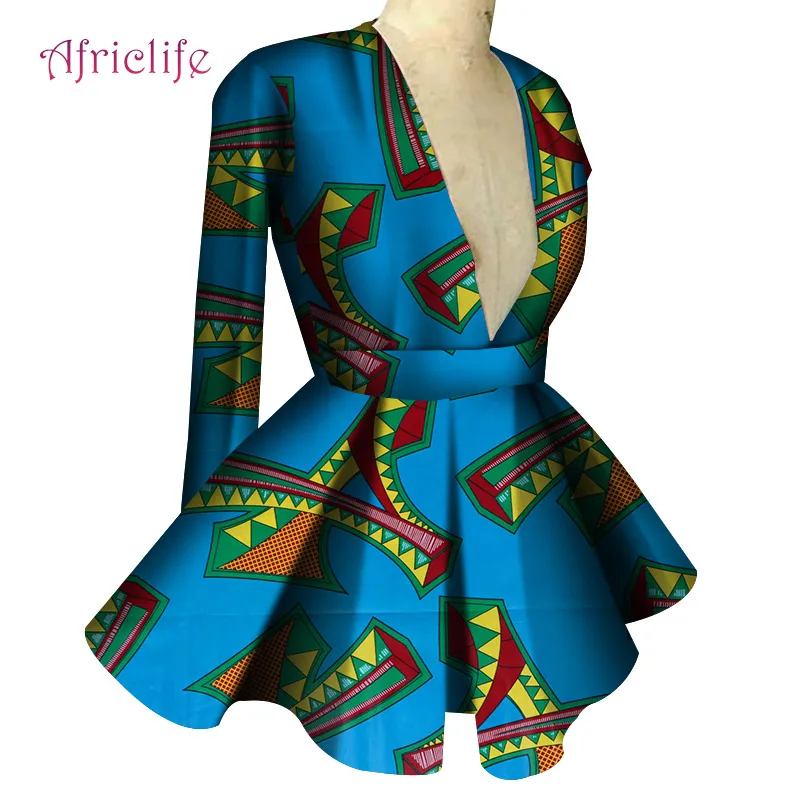 African Clothes for Women Long Sleeve High Waist Ankara Print Plus Size Lady Fashion Top African Dashiki Print Blouse WY4150